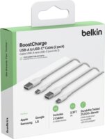 Belkin CAB001BT1MWH2PK USB-C apa - USB-A apa Adat és Töltőkábel 1m (2db/csomag) - Fehér