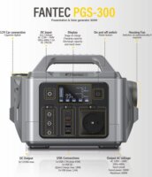 FANTEC PGS-300 Hordozható Power Station & Napelem Generátor 296 Wh - Fekete