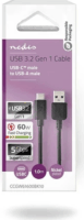 Nedis CCGW61600BK10 USB-A Apa - USB-C Apa 3.2 Adat és Töltőkábel 60W 1m - Fekete