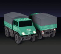 Carson RTR MB Unimog Távirányítós teherautó utánfutóval és LED fénnyel 2,4G 1:87 - Zöld