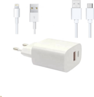 BlackBird USB-A / USB-C Hálózati Adapter 25W + Type-C / Lightning kábel 1m - Fehér