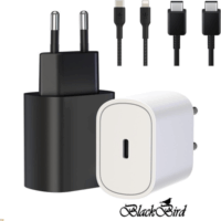 BlackBird USB-C Hálózati Adapter 25W + Type-C + Lightning kábel 1m - Fekete