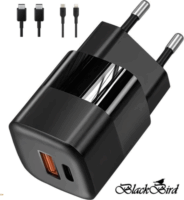 BlackBird USb-A / USB-C Hálózati Adapter 33W + USB-C kábel 1m + Lightning 1m - Fekete