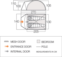 Vango Tay 200 2 személyes Kupola sátor 270 x 140 x 110 cm - Szürke