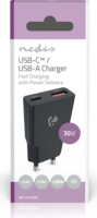 Nedis WCHA30BK USB-A / USB-C Hálózati Gyorstöltő Adapter 30W - Fekete
