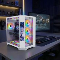 Rampage NOVA Midi Torony Számítógépház + 7db 120mm RGB ventilátor - Fehér