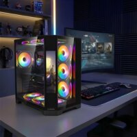 Rampage NOVA Midi Torony Számítógépház + 7db 120mm RGB ventilátor - Fekete