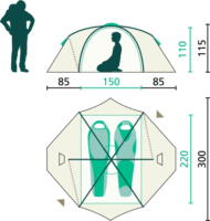 Jack Wolfskin Real Dome Lite II 2 személyes Kupola sátor 290 x 300 x 115 cm - Zöld