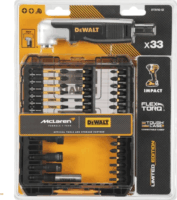 DeWalt DT70782 McLaren Design Bit és dugókulcs készlet sarokfúró adapterrel (33db/csomag)
