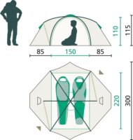 Jack Wolfskin REAL DOME LITE II 2 személyes Kupola sátor 220 x 300 x 115 cm - Zöld