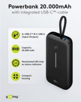 Goobay 76252 Powerbank Integrált USB-C Kábellel / 20000mAh 30W - Fekete