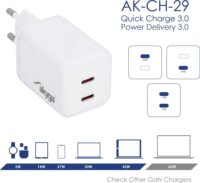 Akyga AK-CH-29 2x USB-C GaN Hálózati Gyorstöltő Adapter 45W