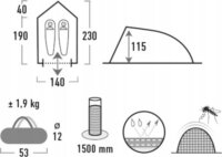 High Peak Minitramp 2 2 személyes Túrasátor 230 x 140 x 115 cm - Fekete