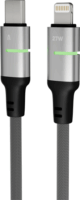 AVAX CB637 Steely LED USB-C - Lightning Fonott Adat és Töltőkábel 27W 3m - Fekete