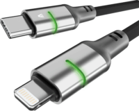 AVAX CB637 Steely LED USB-C - Lightning Fonott Adat és Töltőkábel 27W 3m - Fekete