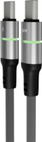 AVAX CB634 Steely LED USB-C Apa- USB-C Apa Fonott Adat és Töltőkábel 60W 3m - Ezüst