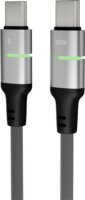 AVAX CB634 Steely LED USB-C Apa- USB-C Apa Fonott Adat és Töltőkábel 60W 3m - Ezüst