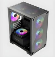 KEEP OUT XC-201 GLASS Micro Tower Számítógépház + 4db 120mm ventilátor - Fekete