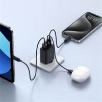Baseus Cube USB-C / 2x USB-A Hálózati Gyorstöltő Adapter 30W - Fekete
