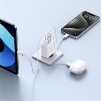 Baseus Cube USB-C / 2x USB-A Hálózati Gyorstöltő Adapter 30W - Fehér