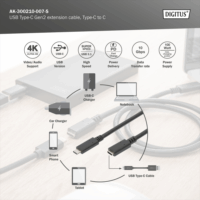 Digitus AK-300210-007-S USB-C 3.2 Apa - USB-C 3.2 Anya Hosszabbító Kábel 0.7m - Fekete