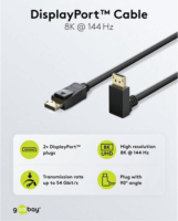 Goobay 77058 Displayport 2.1 Apa - 90° Displayport 2.1 Apa 8K 144Hz Kábel 3m - Fekete