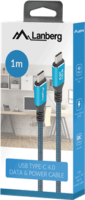 Lanberg CA-CMCM-45CU-0010-BK USB-C 4.0 Apa - USB-C 4.0 Apa Adat és Töltőkábel 8K 60Hz 1m - Fekete / Kék