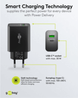 Goobay 75335 USB-C / USB-A Hálózati Gyorstöltő Adapter 30W - Fekete