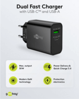 Goobay 75335 USB-C / USB-A Hálózati Gyorstöltő Adapter 30W - Fekete