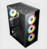 KEEP OUT XC-210 GLASS Midi Torony + 4db 120mm ventilátor - Fekete