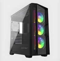 KEEP OUT XC-500 GLASS Midi Torony + 3db 120mm ventilátor - Fekete