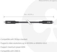 Club 3D CAC-2580 USB-C 1.4 Apa - USB-C 1.4 Apa Adat és Töltőkábel 60W 8K 60Hz 15m - Fekete