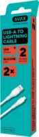 AVAX CB4302 USB-A Apa - Lightning Szilikon Adat és Töltőkábel Csomag 1.5m - Fehér (2db/csomag)