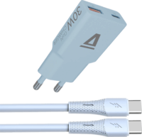 AVAX CH6415 30W GaN Gyorstöltő és 60W Szilikon USB-C kábel csomag - Világoskék