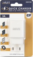 Delight 55041WH USB-C / USB-A Hálózati Töltő Adapter 20W - Fehér