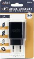 Delight 55041BK USB-C / USB-A Hálózati Töltő Adapter 20W - Fekete