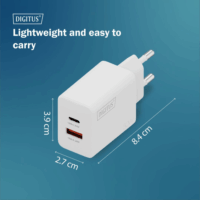 Digitus DA-10301 USB-A / USB-C Hálózati Gyorstöltő Adapter 30W - Fehér