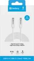 Sandberg 136-76 USB.C 3.2 Apa - USB-C 3.2 Apa Adat és Töltőkábel 100W 5m - Fehér