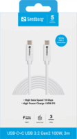 Sandberg 136-75 USB-C 3.2 Apa - USB-C 3.2 Apa Adat és Töltőkábel 100W 3m - Fehér