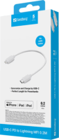 Sandberg 136-71 USB-C 3.1 Apa - Lightning Adat és Töltőkábel 0.2m - Fehér
