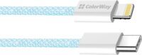 Colorway USB-C Apa - Lightning Fonott Adat és Töltőkábel 27W 1m - Kék