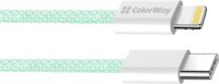 Colorway USB-C Apa - Lightning Fonott Adat és Töltőkábel 27W 1m - Zöld
