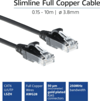 ACT DC9910 U-UTP Cat6a RJ45 Patch Kábel 10m - Fekete