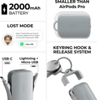 Rolling Square TAU 2 Kulcstartós Powerbank 20000 mAh 7,5W - Szürke