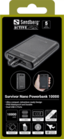 Sandberg 421-32 Survivor Nano Powerbank integrált kábellel USB-C + Type-C / 10000mAh 38,5W - Szürke