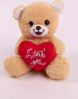 Világosbarna Maci plüssfigura szívvel 15 cm