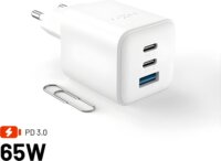 FIXED Mini USB-A / 2x USB-C GaN Hálozati Gyorstöltő Adapter 65W - Fehér
