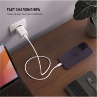 FIXED Mini USB-A / 2x USB-C GaN Hálozati Gyorstöltő Adapter 65W - Fehér