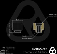 Thermal Grizzly TG-DM-FIT-0007 DeltaMate Extender G1/4" apa - G1/4" anya MF14 Toldócsatlakozó - Fekete