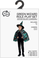 Godan Zöld varázsló jelmez köpeny és kalap kiegészítőkkel 5-6 éves gyerekeknek